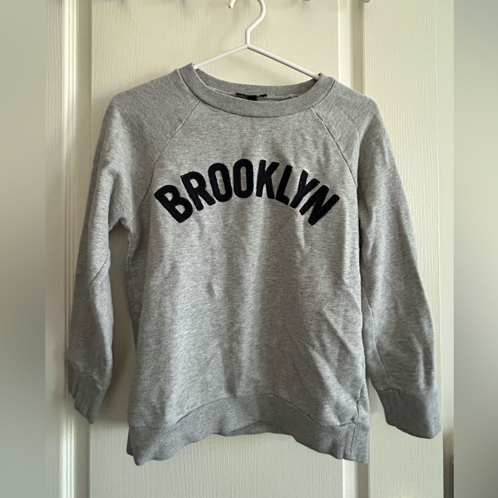 J. Crew Gray Cotton Crewneck Sweater with Brooklyn Print